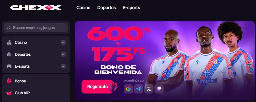 Oferta de bienvenida de CHEXX con 600% y 175 free spins