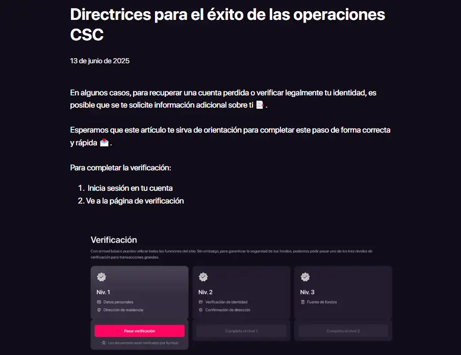 Área de ayuda de CHEXX relacionada con verificación y seguridad de cuenta